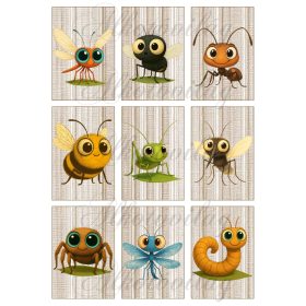   Cuki bogarak barnás csíkos alapon - 9 x 6 cm - HŰTŐMÁGNES, AJÁNDÉKKÍSÉGŐ készítéshez