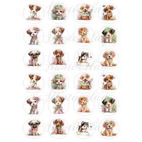 Cuki kutyusok virágokkal 4 cm-es körökben