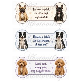   Cuki kutyusok csontokban feliratokkal - francia bulldog, border collie, uszkár - 19 x 7,5 cm