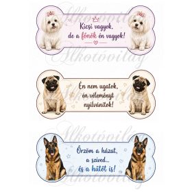   Cuki kutyusok csontokban feliratokkal - máltai selyemkutya, mopsz, németjuhász - 19 x 7,5 cm