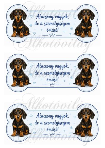 Cuki tacskó kutya csontokban feliratokkal - KÉK - 19 x 7,5 cm