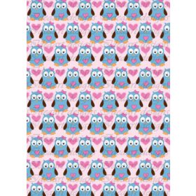 Baglyok kékben rózsaszín háttérrel