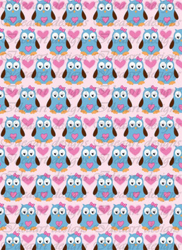 Baglyok kékben rózsaszín háttérrel