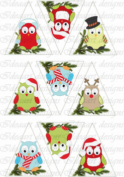 Baglyok fenyődíszhez színesben