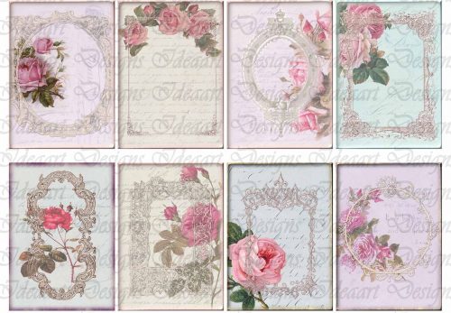 Vintage rózsaszín Rózsák kártyákon 