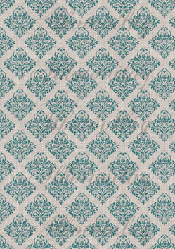 Shabby chic kékeszöld damask minta zsákvászon háttérrel