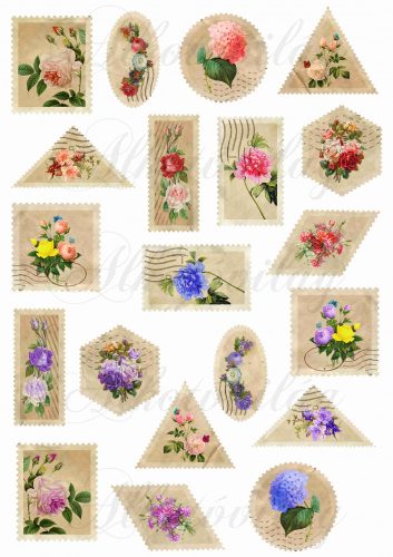 Vintage bélyegek virágokkal