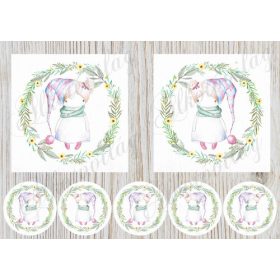   Rajzolt kislányok csíkos sapiban 12,5 cm-es hímzőkerethez