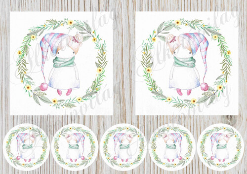 Rajzolt kislányok csíkos sapiban 12,5 cm-es hímzőkerethez