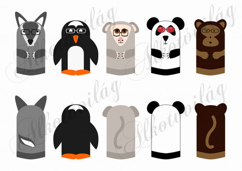 farkas, maki, majom, csimpánz, panda, pingvin