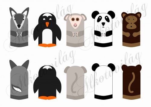 farkas, maki, majom, csimpánz, panda, pingvin