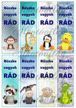 Könyvjelzők állatkákkal fiús színekben - BÜSZKE VAGYOK RÁD felirattal