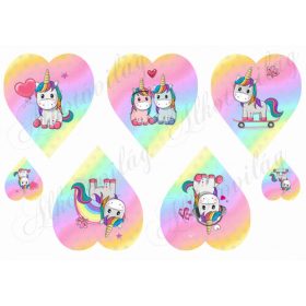 Unikornisok szivárványos szívekben