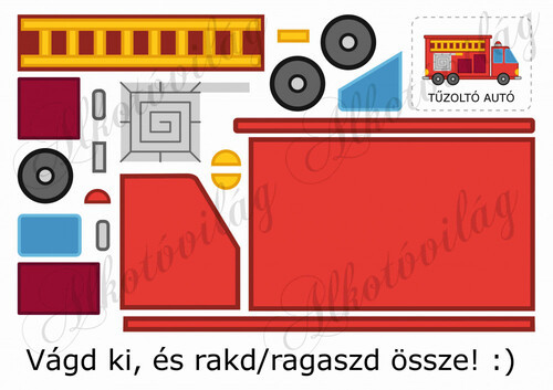 Feladatlap gyerekeknek - TŰZOLTÓ AUTÓ összerakása