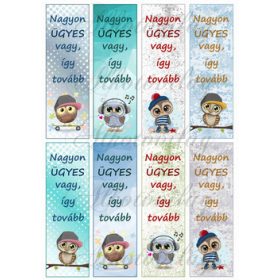   Motivációs könyvjelzők cuki bagoly mintákkal fiús színekben