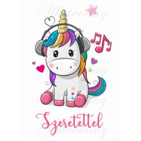 Unikornis hangjegyekkel SZERETETTEL felirattal