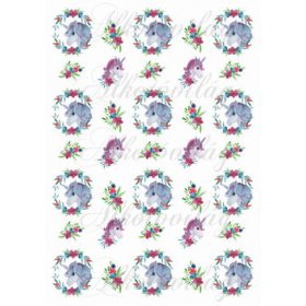 Unikornisok virágkoszorúkban