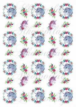 Unikornisok virágkoszorúkban