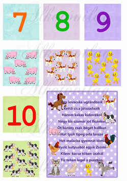 Oktató kártyák számokkal, állatokkal versikével - MÁSODIK OLDAL