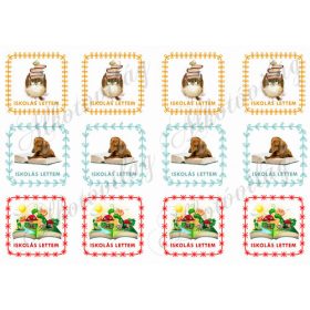   Iskolás lettem négyzetek bagollyal, kutyussal, mesekönyvvel