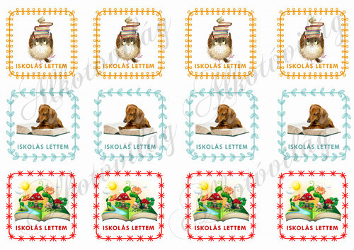 Iskolás lettem négyzetek bagollyal, kutyussal, mesekönyvvel