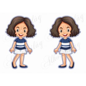 Meseszereplő- barna hajú lányka kék csíkos ruhában