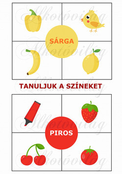 Oktatókártyák - TANULJUK A SZÍNEKET - SÁRGA, PIROS