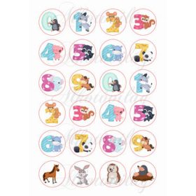 Számok cuki állatokkal 4 cm-es körökben