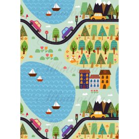   Játéktér- utak, autók, fák, tavak, vitorlások, társasházak