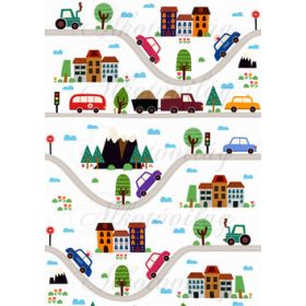 Játéktér- utak, autók, fák, traktorok, társasházak