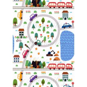 Játéktér- utak, autók, házak, virágok, róka, fa