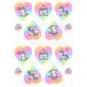 Unikornisok szivárványos szívekben