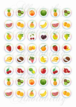 Gyümölcsök vegyesen 2,5 cm-es körökben