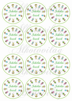 Iskolás leszek feliratos körök rajzolt gyerekek mintával KICSIBEN