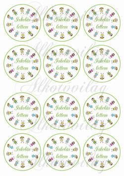 ISKOLÁS LETTEM feliratos körök rajzolt gyerekek mintával KICSIBEN