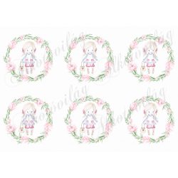Rajzolt kislányok virágos körökben - 6 db