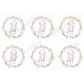 Rajzolt kislányok virágos körökben - 6 db