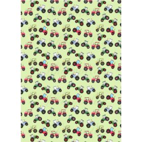 Színes traktorok halványzöld alapon