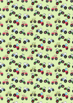 Színes traktorok halványzöld alapon