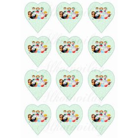 Vidám zenélő gyerekek pöttyös szív alapon