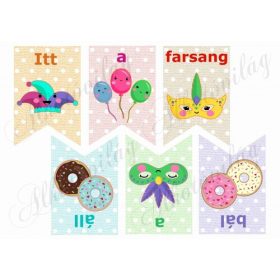 Itt a farsang áll a bál pöttyös banner alapokon - 10 cm