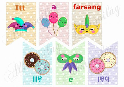 Itt a farsang áll a bál pöttyös banner alapokon - 10 cm