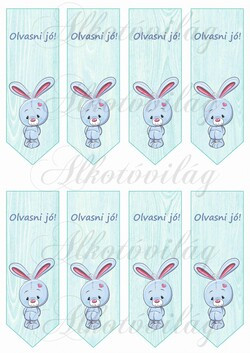 Könyvjelzők kék nyuszival, felirattal