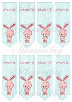 Könyvjelzők rózsaszín nyuszival, felirattal