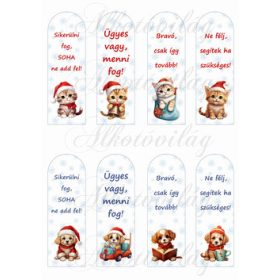   Motivációs könyvjelzők hópelyhekkel, cuki cicákkal és kutyusokkal - 12cm