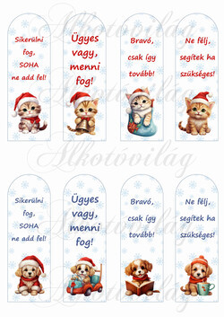 Motivációs könyvjelzők hópelyhekkel, cuki cicákkal és kutyusokkal - 12cm