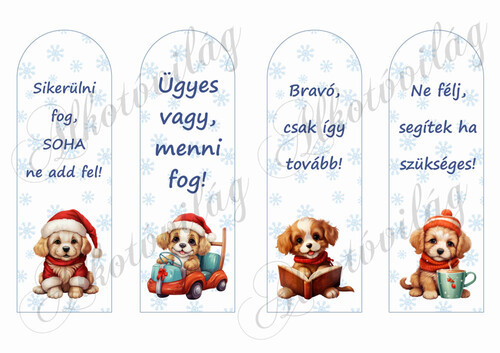 Motivációs könyvjelzők hópelyhekkel, cuki kutyusokkal - 16,5 cm