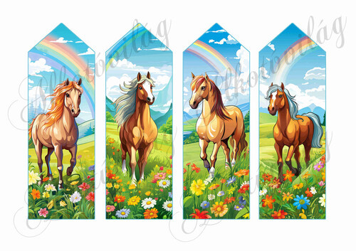 Könyvjelzők lovakkal és szivárvánnyal - 16,5 x 5,5 cm