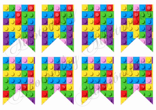 Bannerek lego mintával lányos színekkel - 9 x 6,5 cm