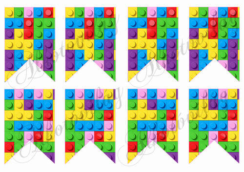 Bannerek lego mintával lányos színekkel - 9 x 6,5 cm